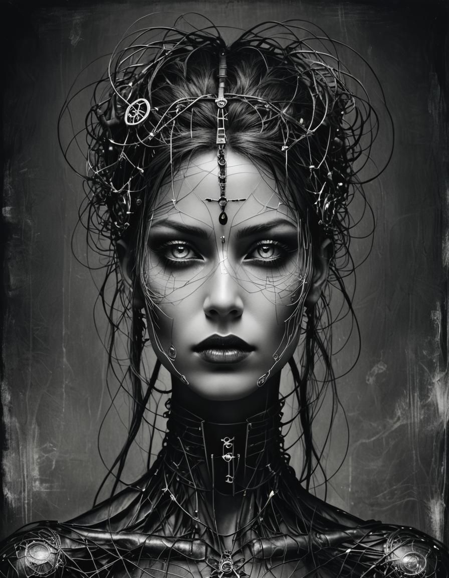 Cybernetic Goddess Portrait in Surrealist Style