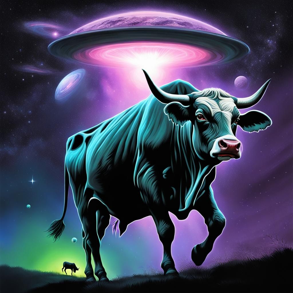 Cow Abduction by Aliens: Sci-Fi Art