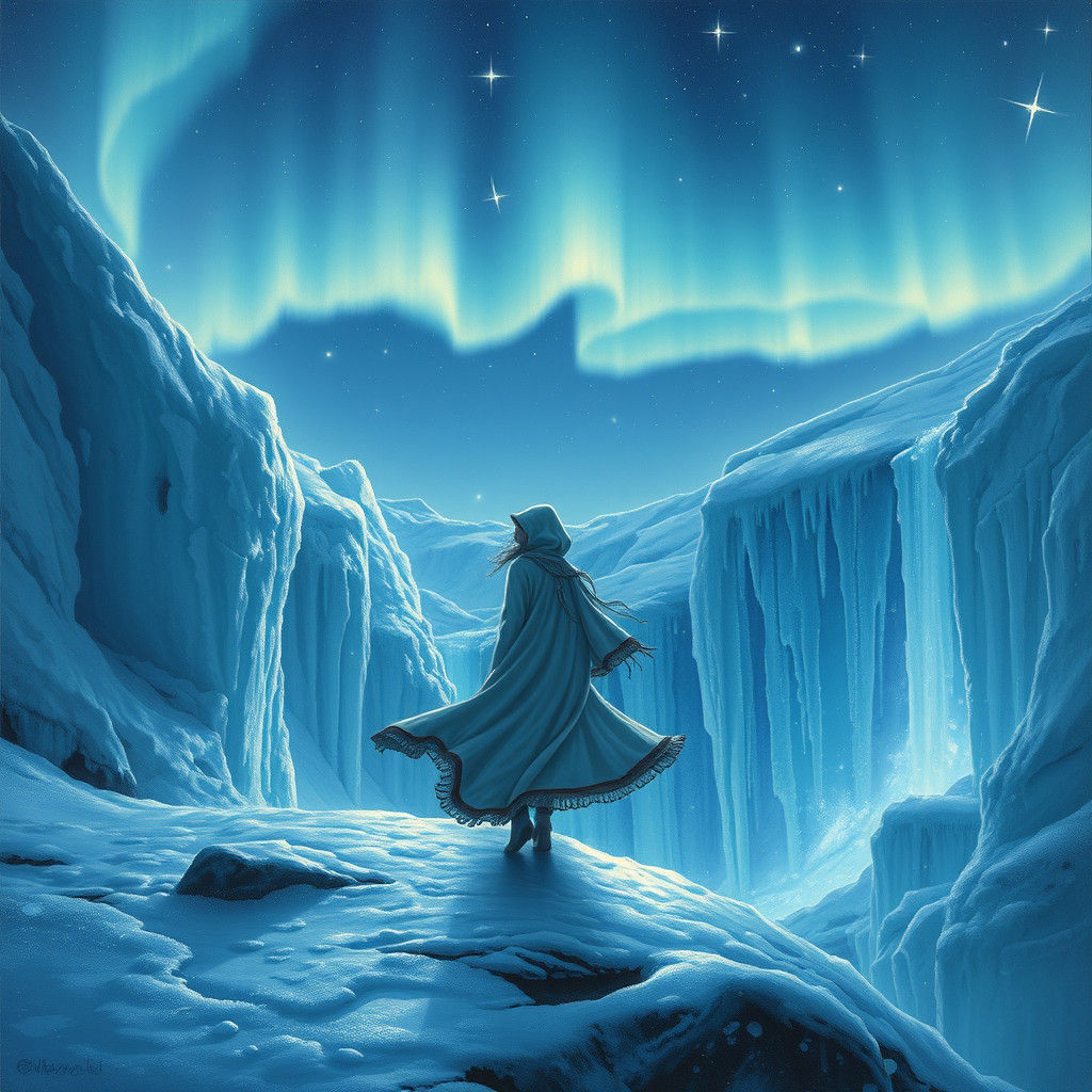 Mystical Woman at the Edge of a Frozen Realm