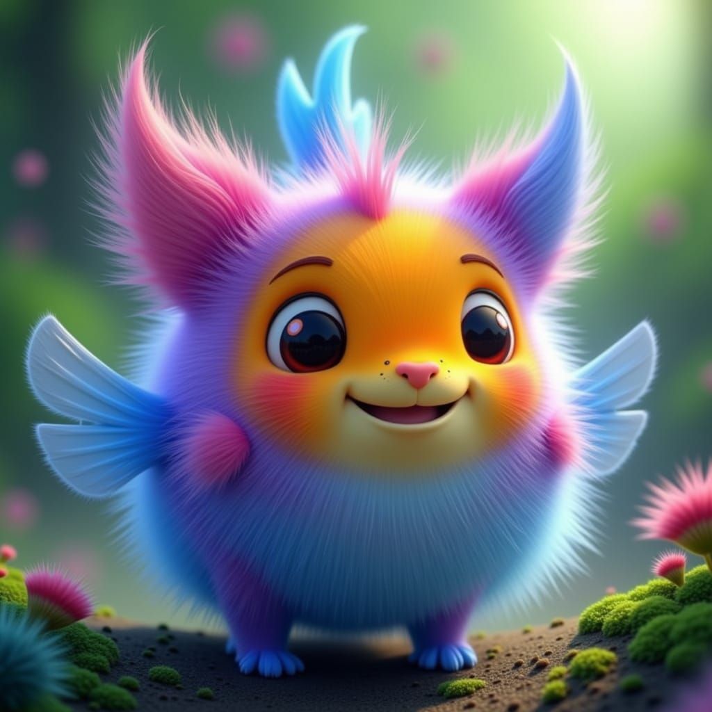 Whimsical Furry Fish Creature in Dreamlike Digital Art