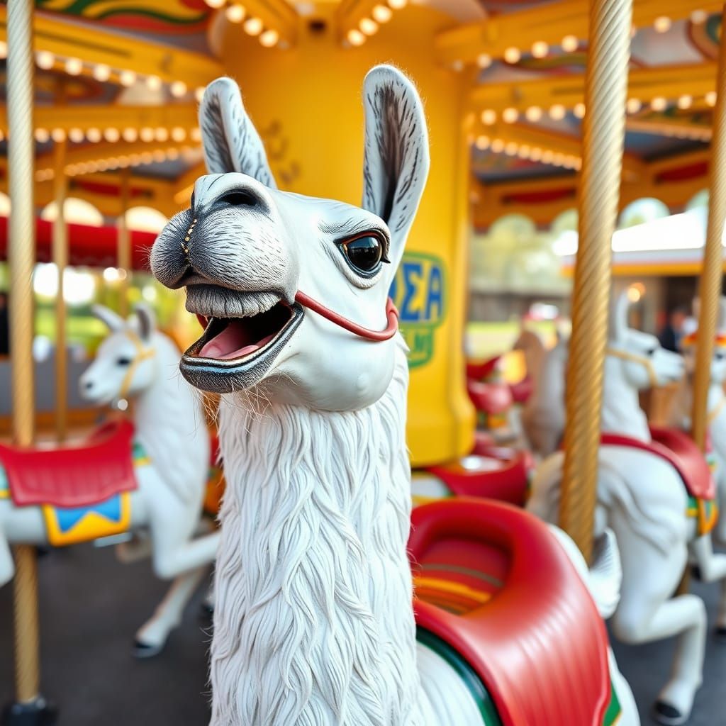 Banana Rides Llama on Carousel