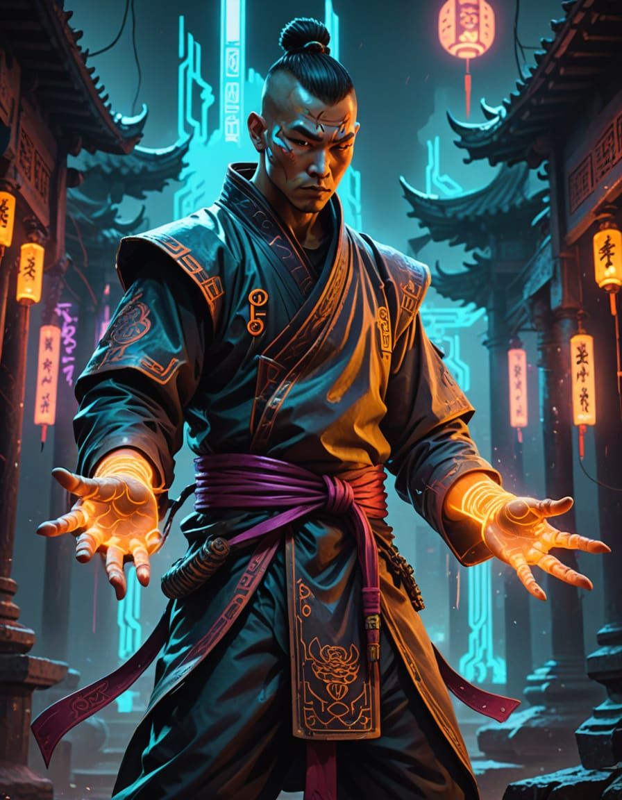 Shaolin Monk vs Cyber Assassin in Cyberpunk Ruins