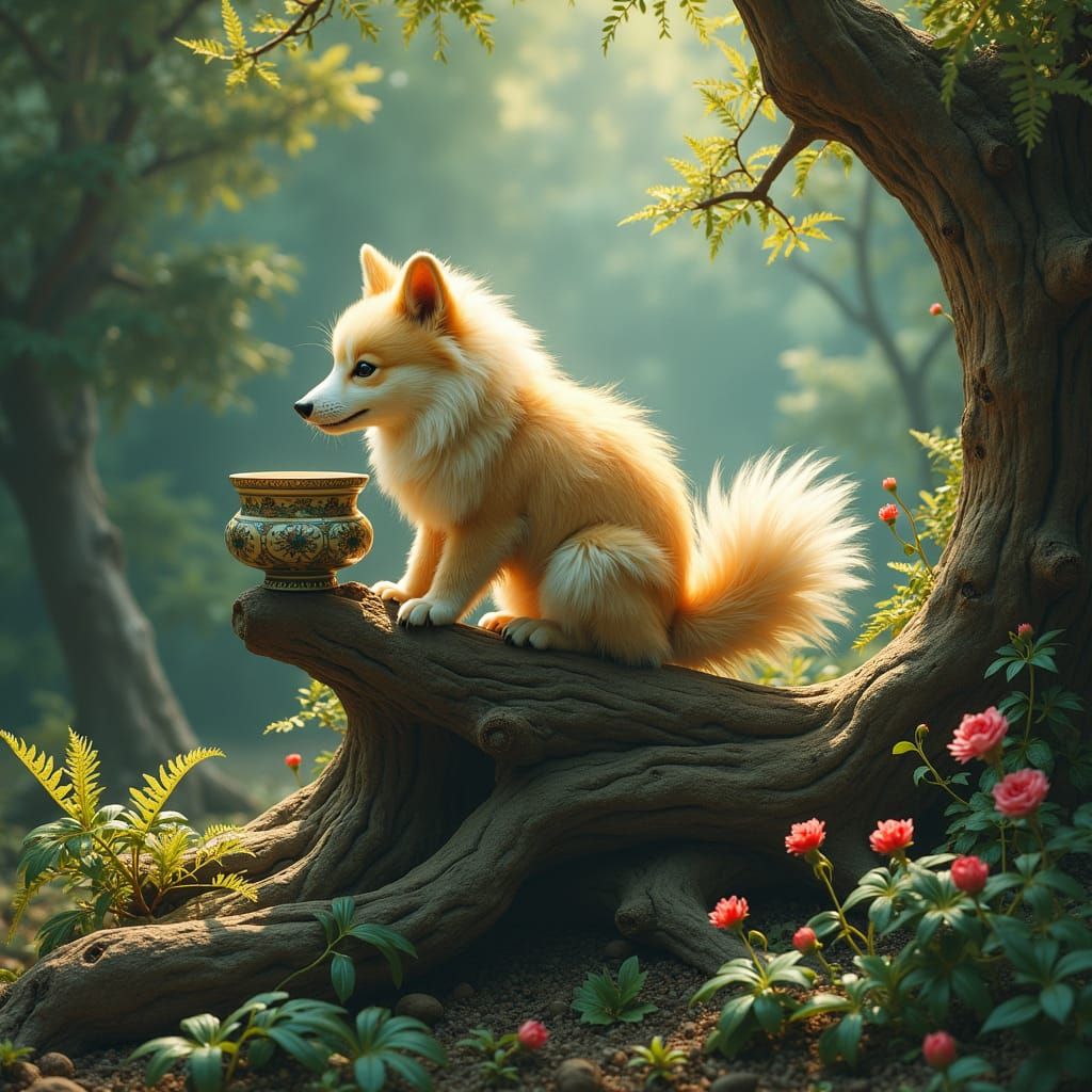 Golden Spitz Serves Feast in Mystical Forest
