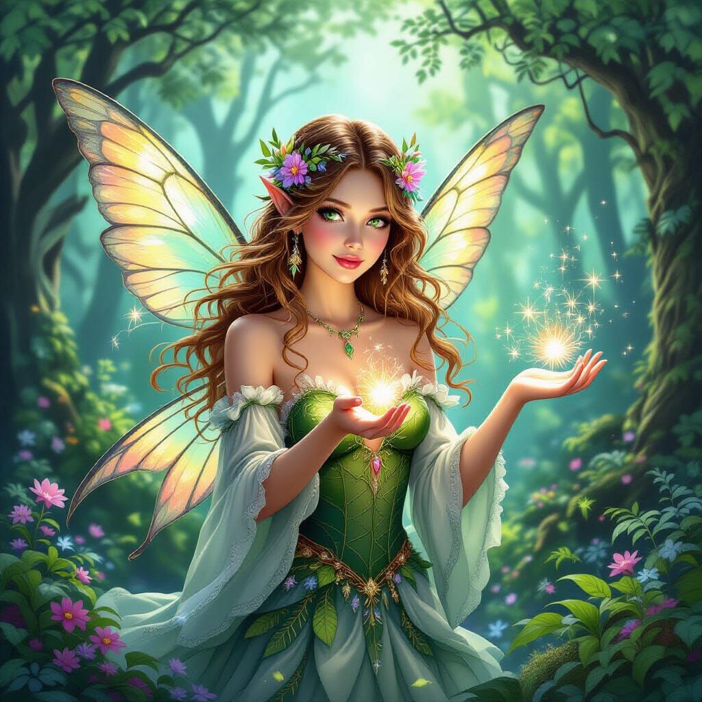 Fairy in Enchanted Forest, De Stijl Art Style