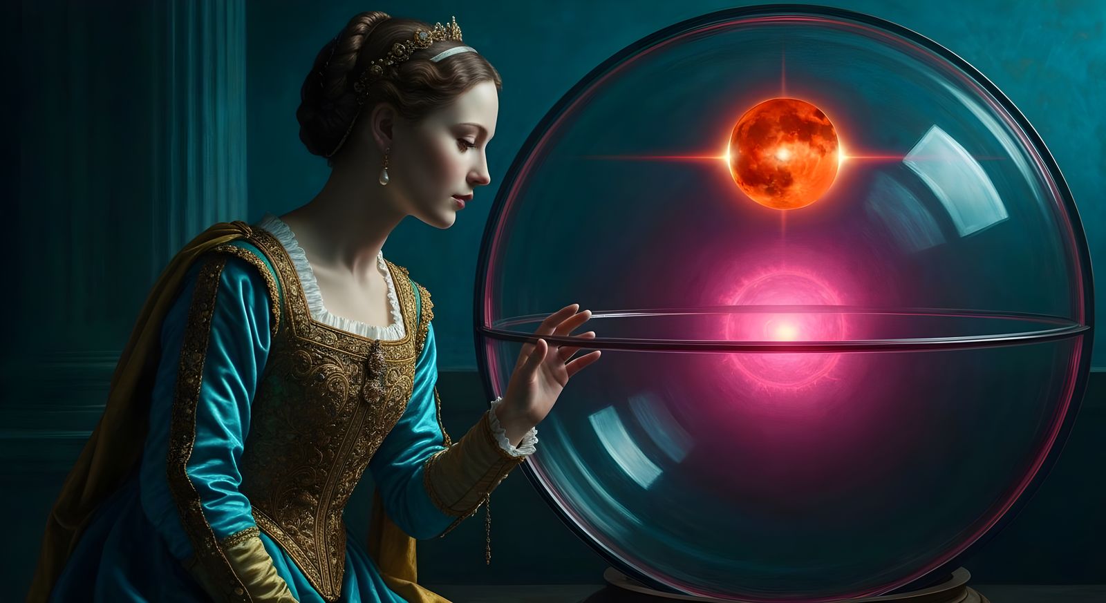 Renaissance Woman Gazing at Blood Moon Eclipse