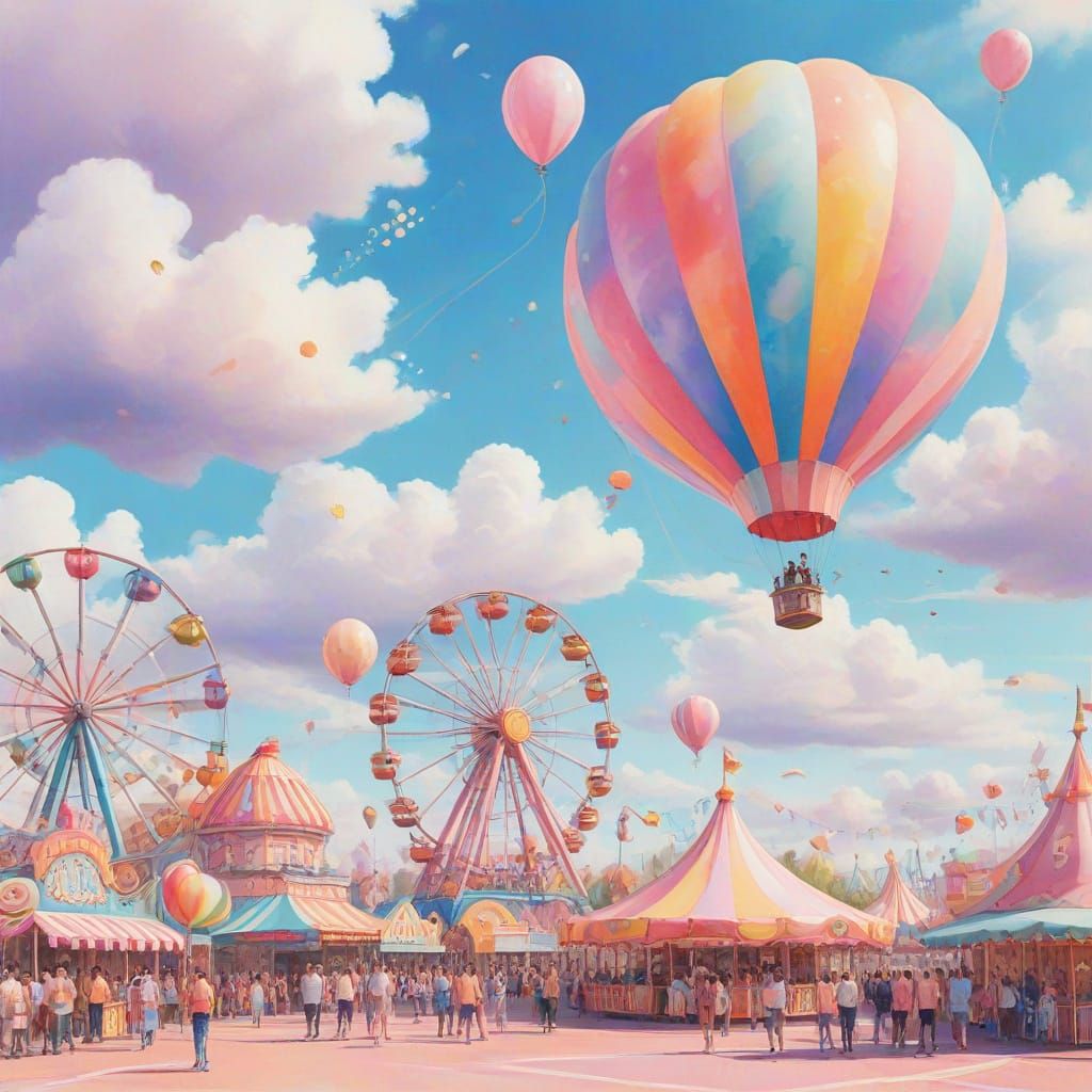Colorful Kidcore Amusement Park in Watercolor Style