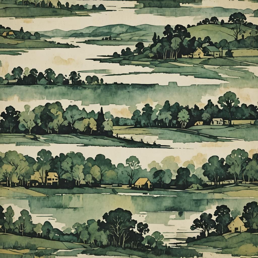 Surreal Landscape in Monotype Style