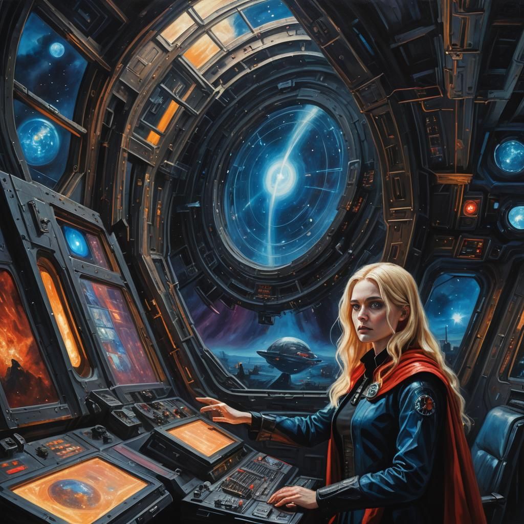 Female Psyker Summons Warp Energies as Gothic Oil Painting