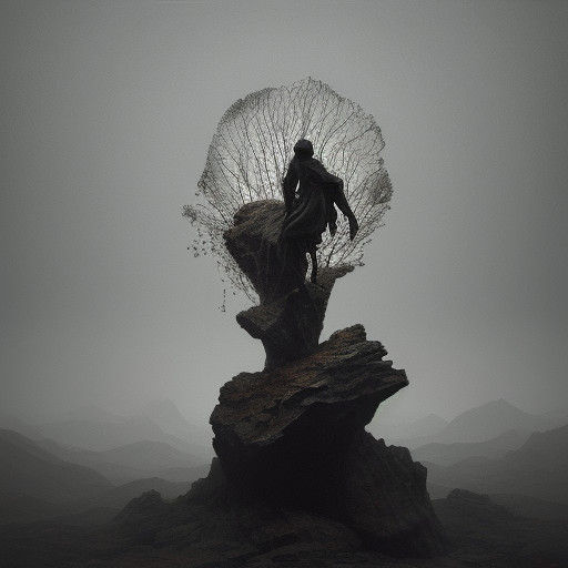 Surrealist Alyosha Figure Rises Above Mournful Landscape