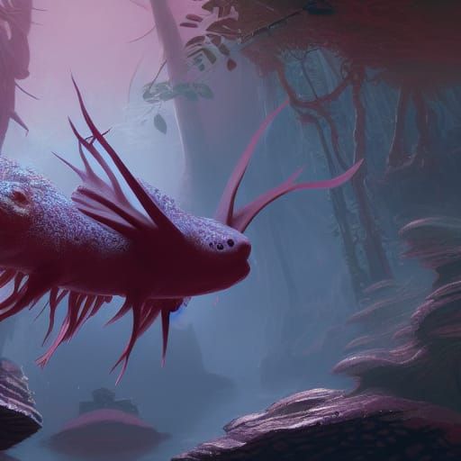 Fantastical Axolotl in Detailed Matte Painting