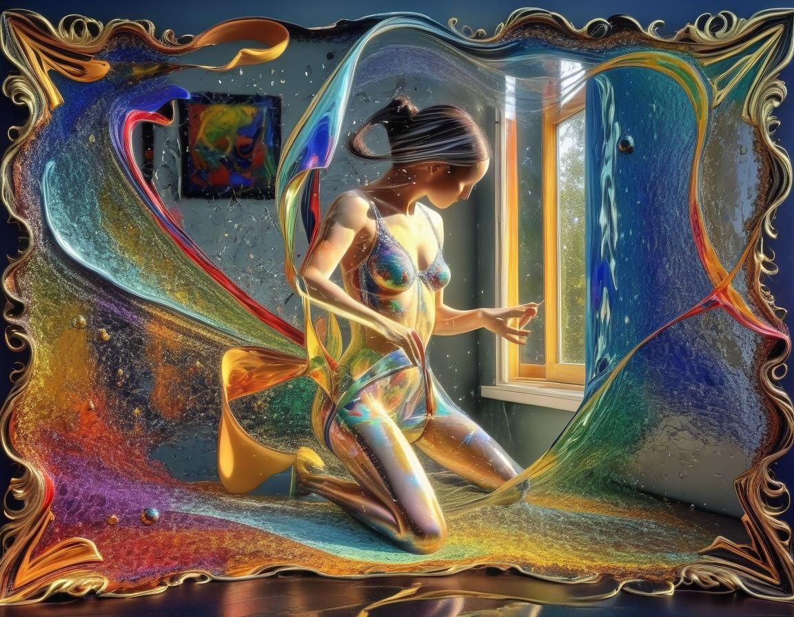 Abstract Polychrome Chromoshadow Reflection in Nouveau Deco