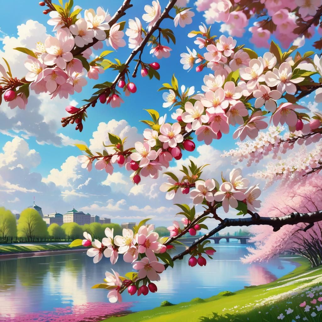 Sakura Park Apple Blossoms on a Sunny Spring Day