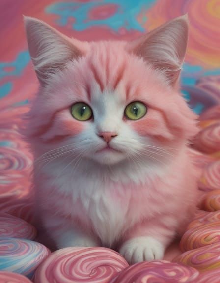 Strawberry Cream Cat in Fauvist Oil Painting