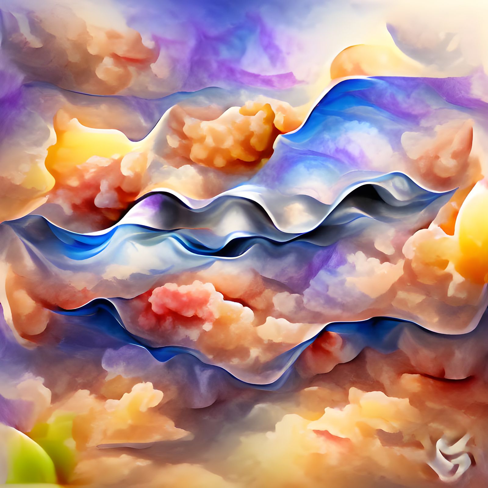 Watercolor Waves with Crystal Ripples