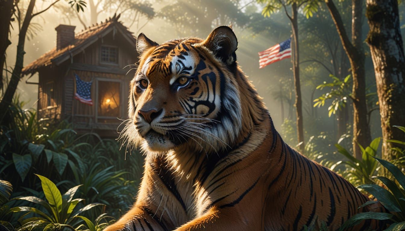 Sumatran Tiger with Intricate Batik Patterns in Forest