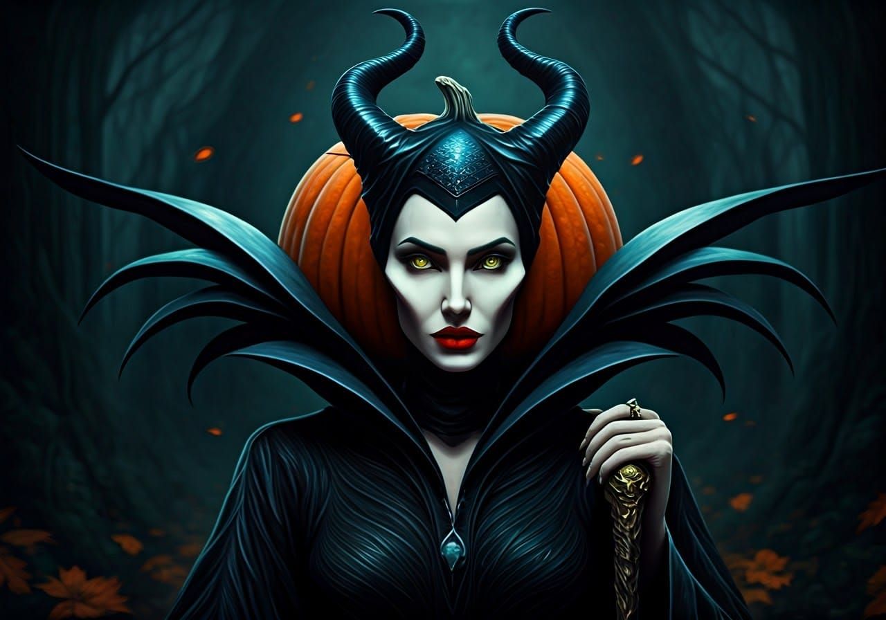 Maleficent Jack-O-Lantern Hybrid in Dark Fantasy Style