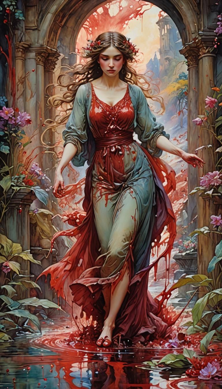 Blood Scenes: Watercolour in Art Nouveau Style