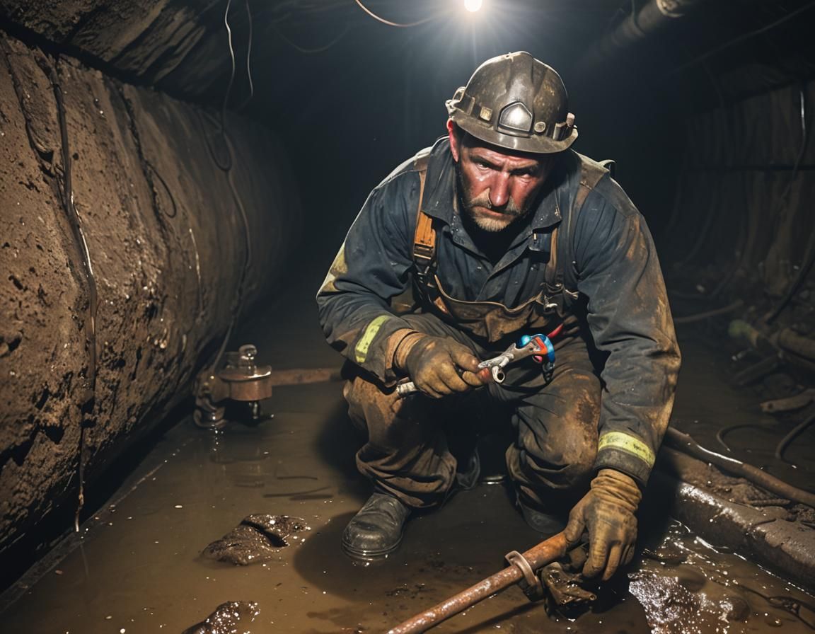 Sewer Worker in Gritty Underground Landscape