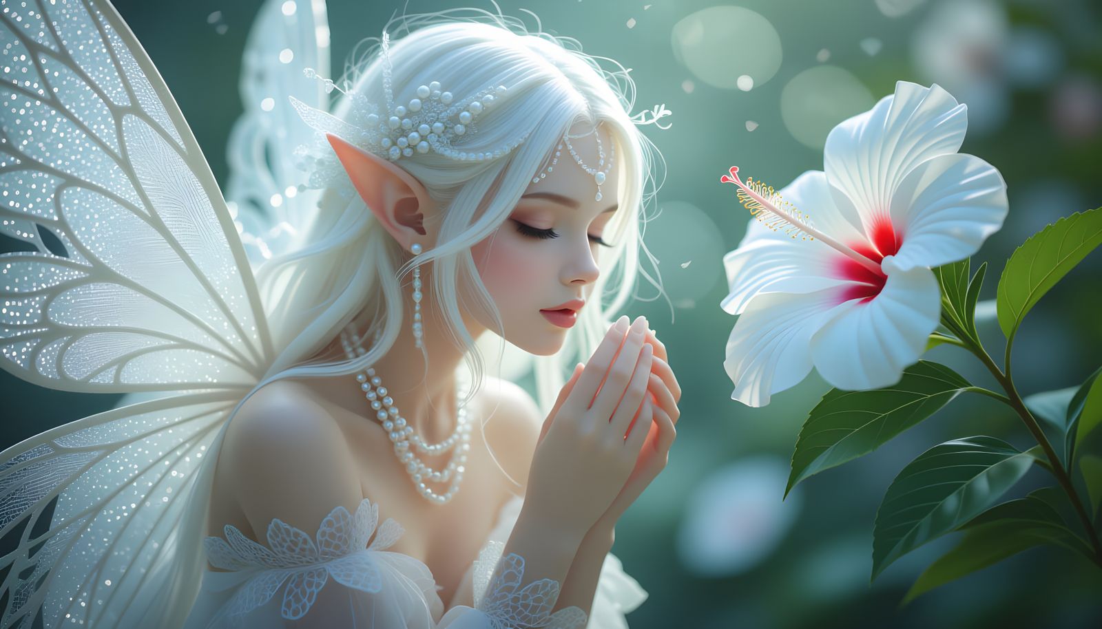 Ethereal Faery with Lace Wings and Pearls