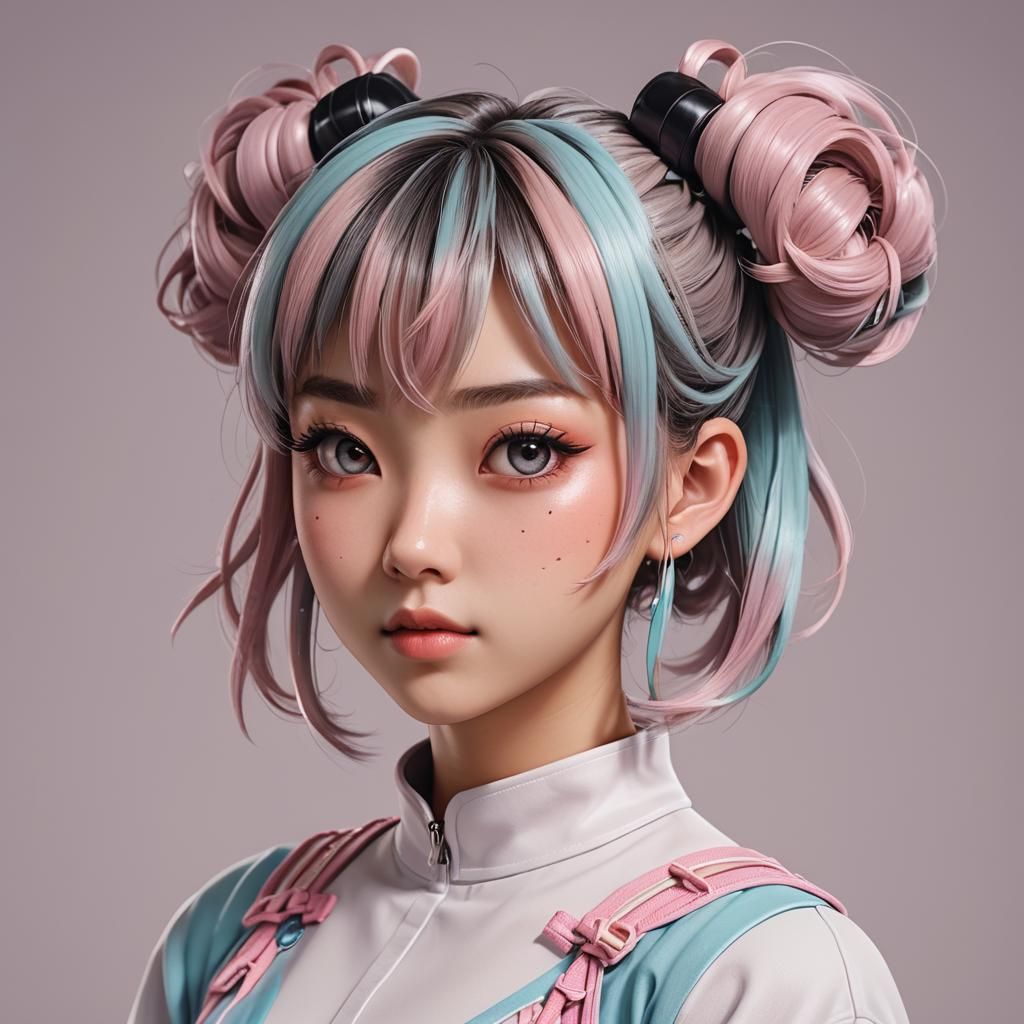 Anime-Inspired Japanese Girl in Pastel Hues