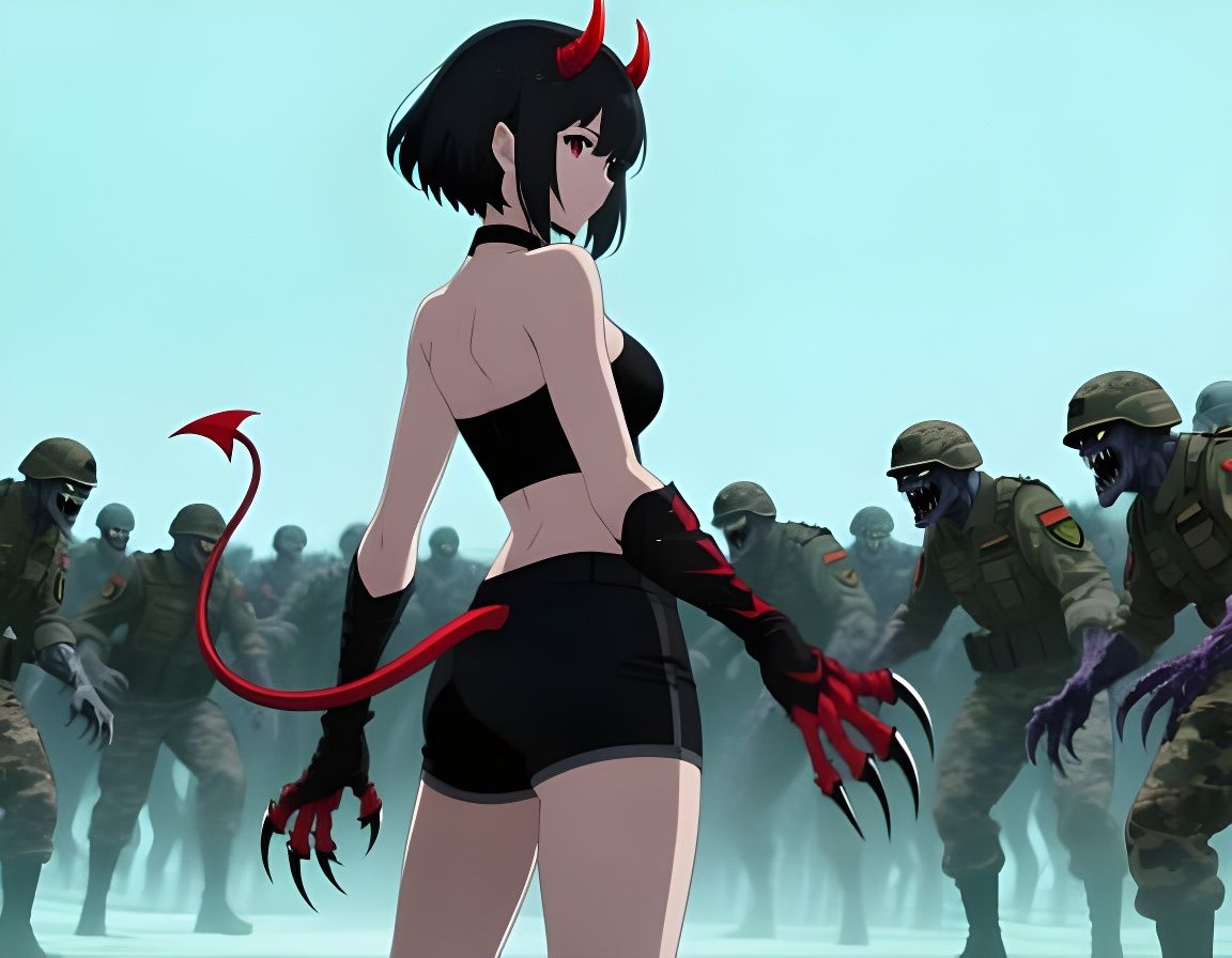 Anime Demon Woman Battles Monster Army in Forest