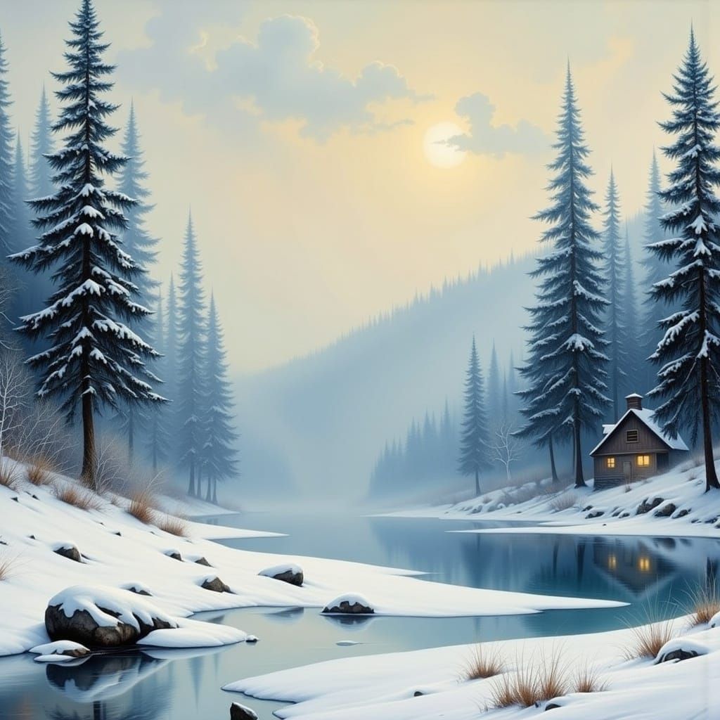 Dreamy Winter Landscape in Magical Realism Style