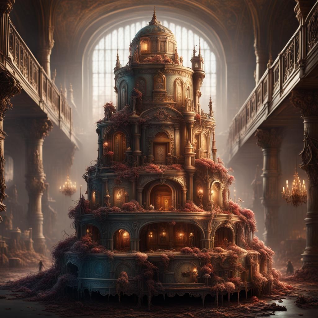 Hyperrealistic Cake Illusion in Digital Painting Style