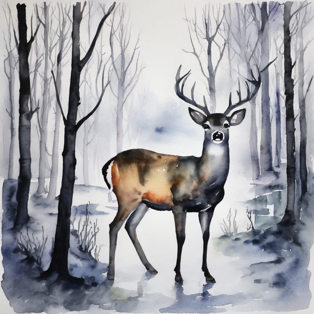a white-tailed deer in winter woods