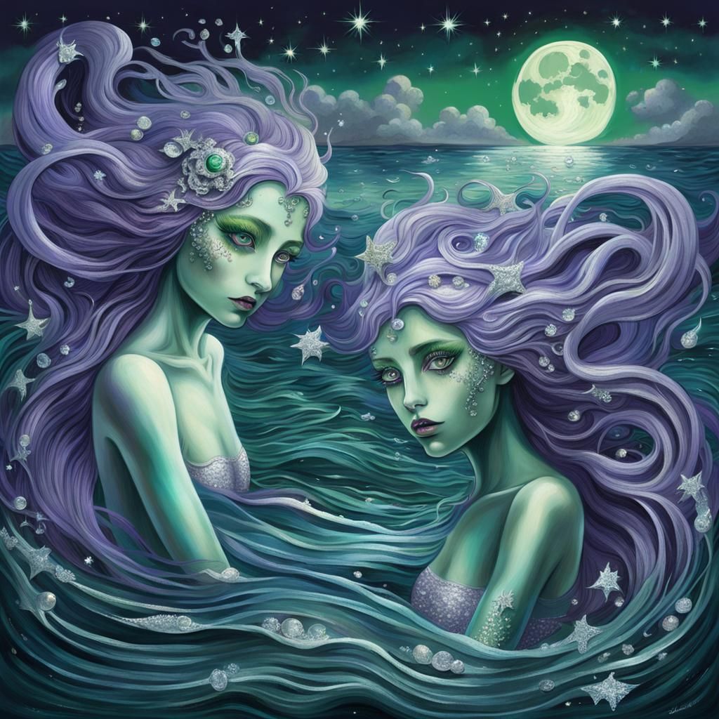 Silver Mermaids Under a Crying Moon: Surrealism