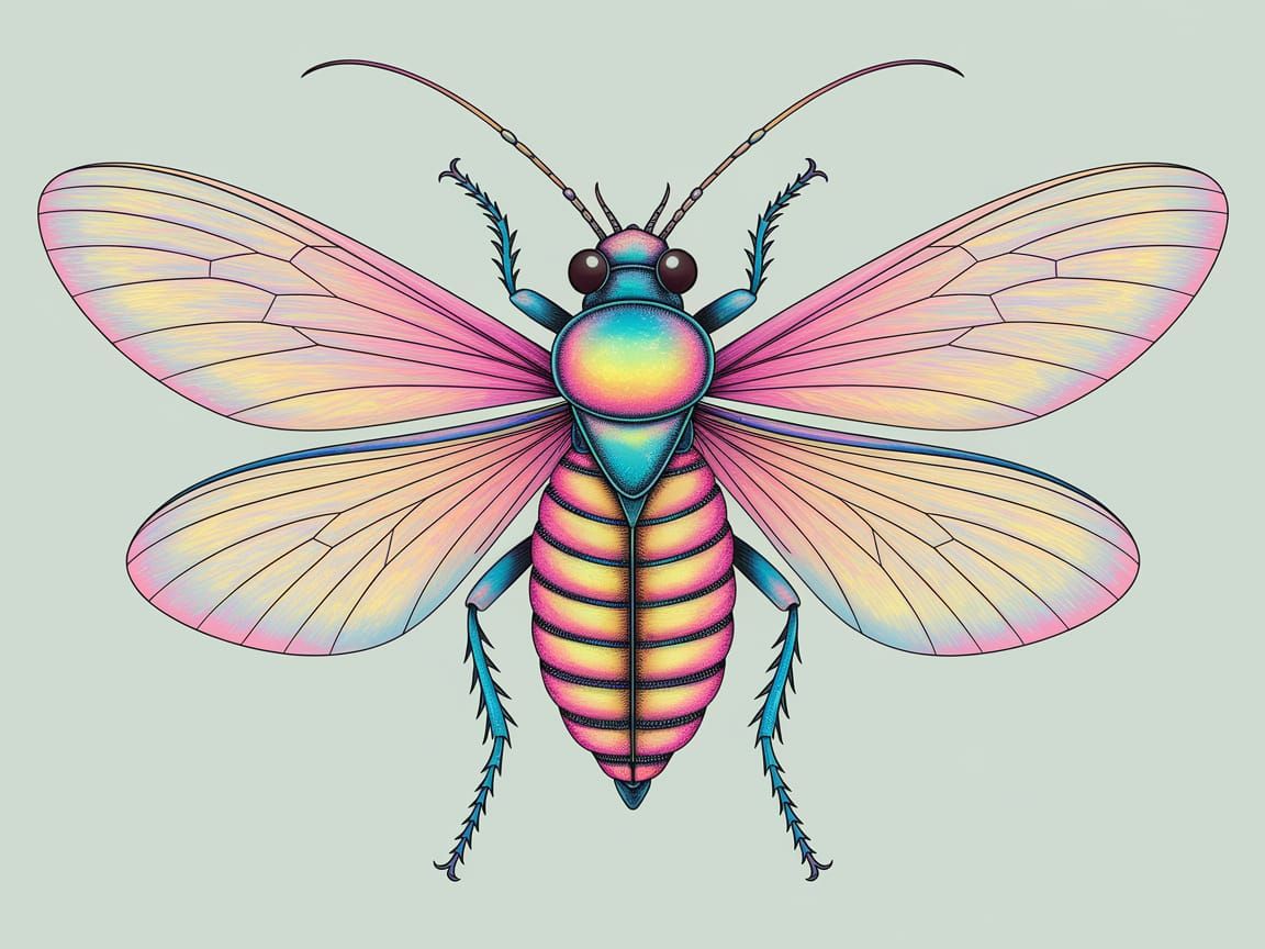 Vibrant Insect in Whimsical Dreamlike Art Style