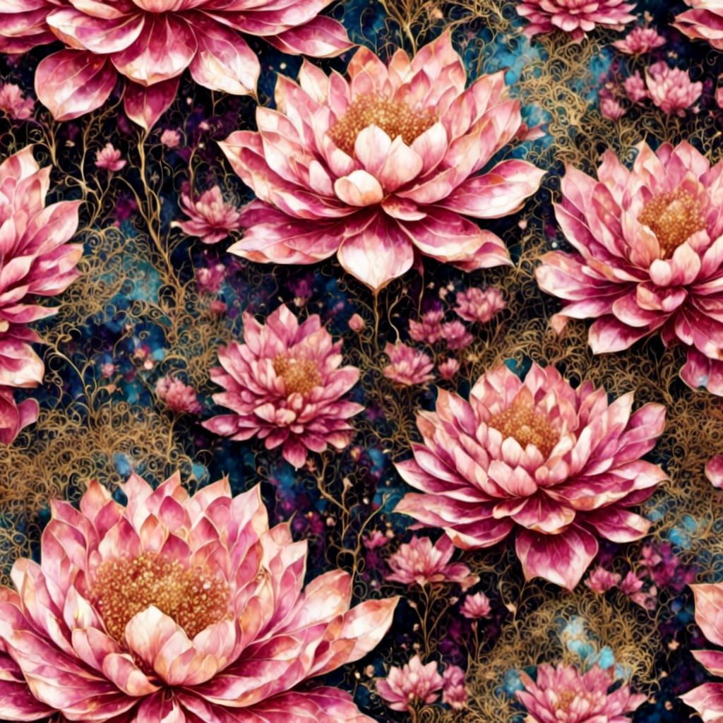 Pink Lotus Flowers in Boho Psychedelic Style