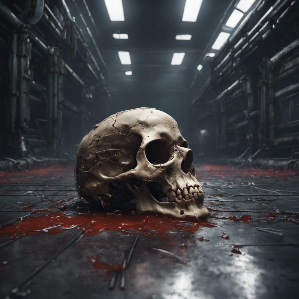 Human Skull on Metal Floor: Detailed Matte Painting