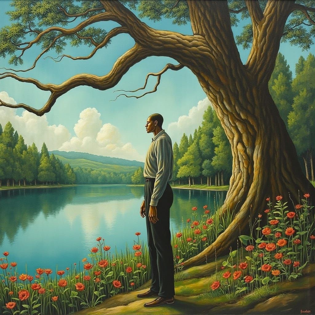 Baptist Minister at Lake's Edge, Detailed Digital Art