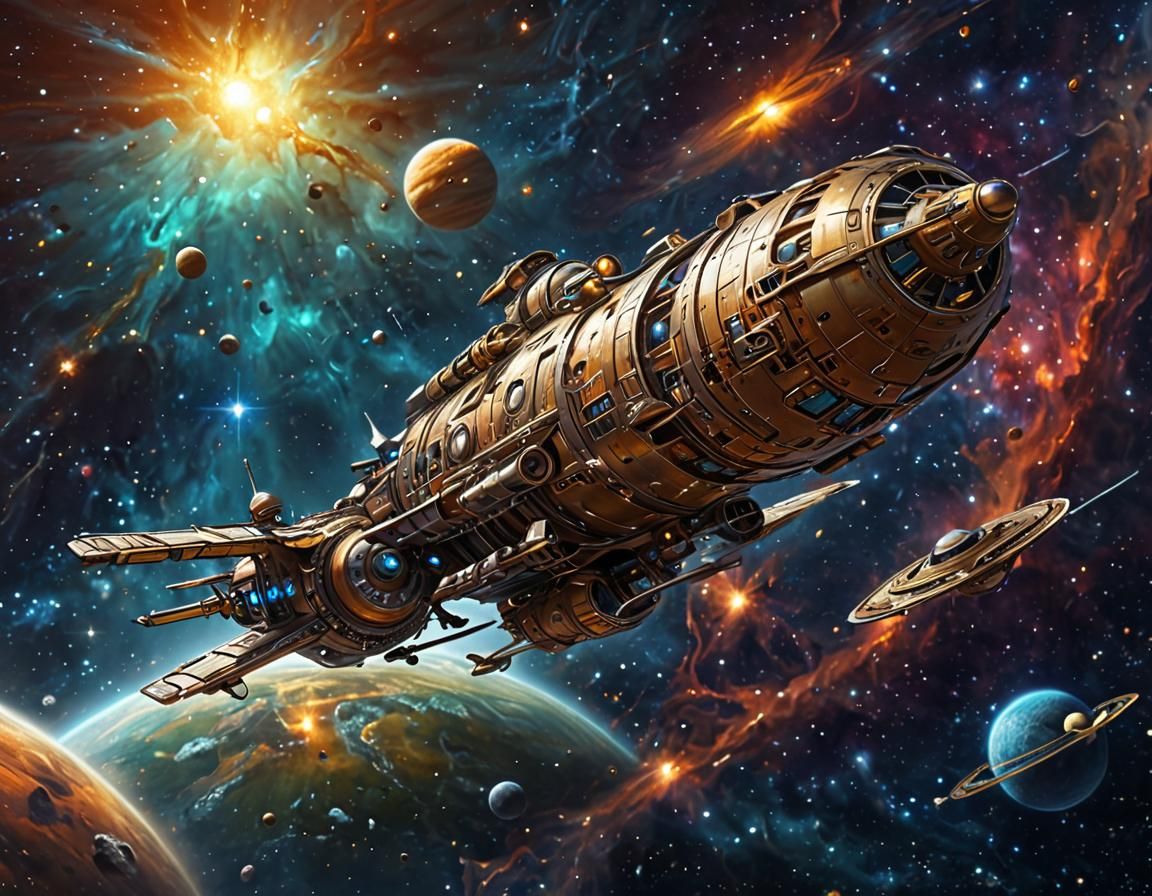 Steampunk Spacecraft Voyage to a Nebula