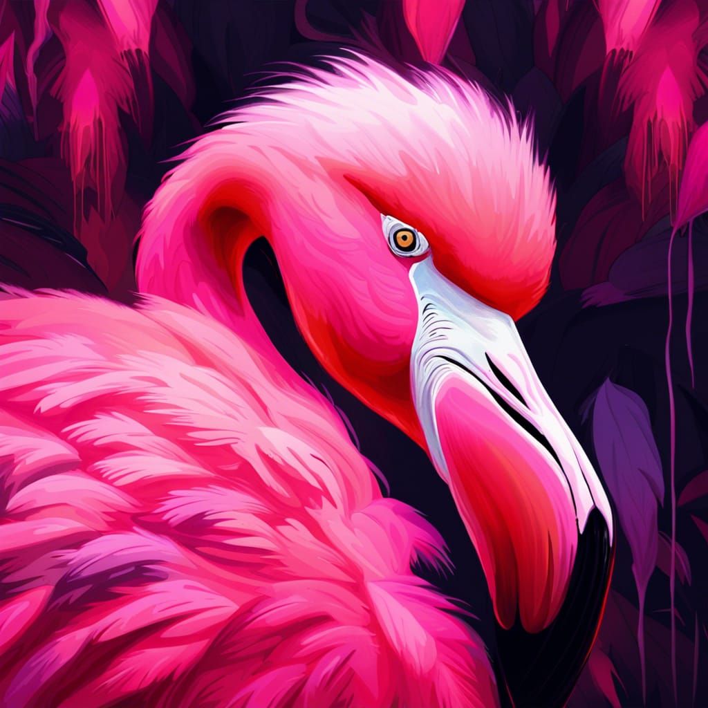 Chic Pink Flamingo in Impasto Oil Painting Style