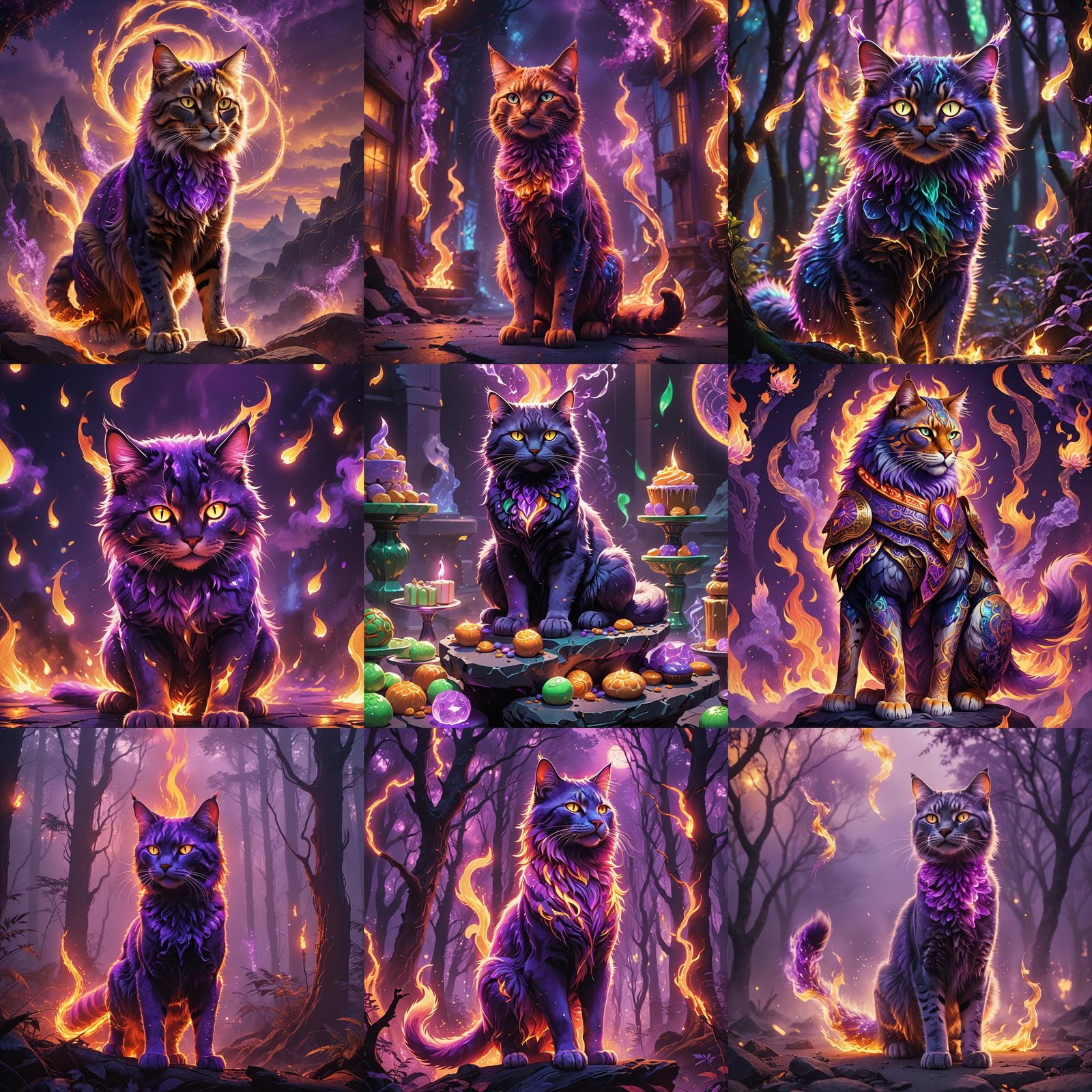 Fiery Cat with Neon Aura in Detailed Digital Art