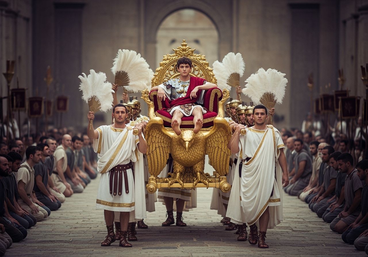 Roman Emperor on Gold Litter with Kneeling Peasants