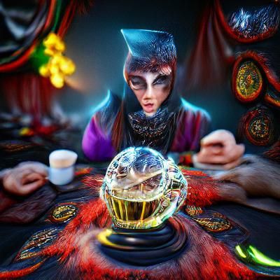 Wicked Fortune Teller with Cat in Detailed Matte Painting