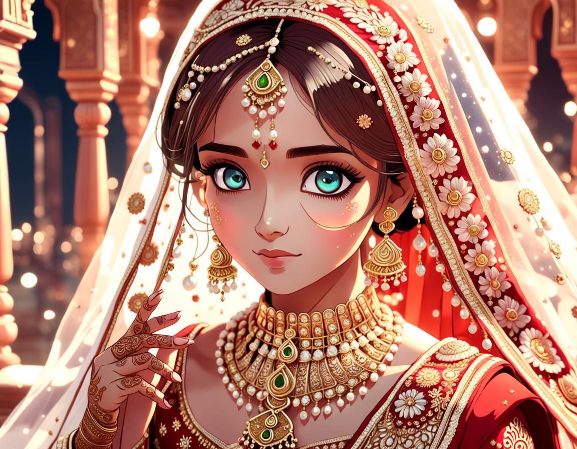 Radiant Indian Bride in Anime Style