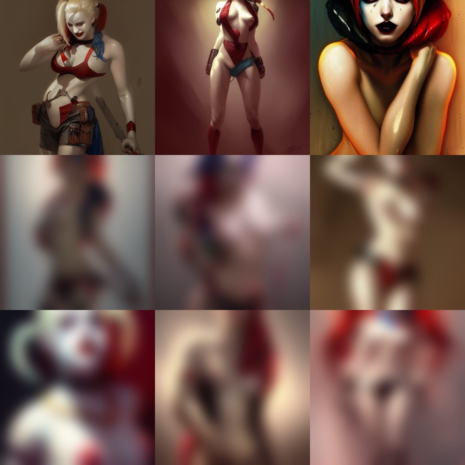 Harley Quinn Nude Art Portrait in Art Nouveau Style