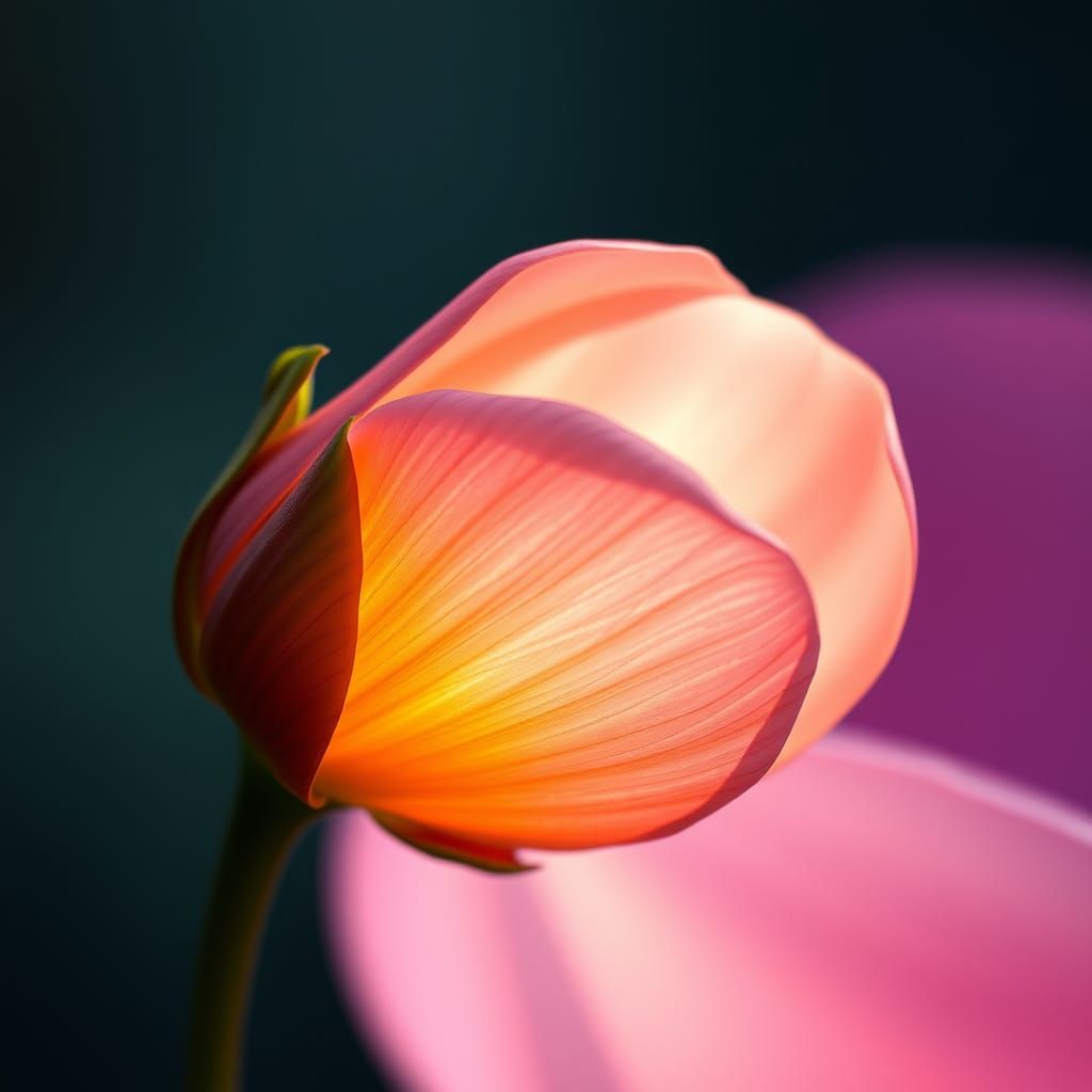 Glowing Flower Bud in Botanical Illustration Style