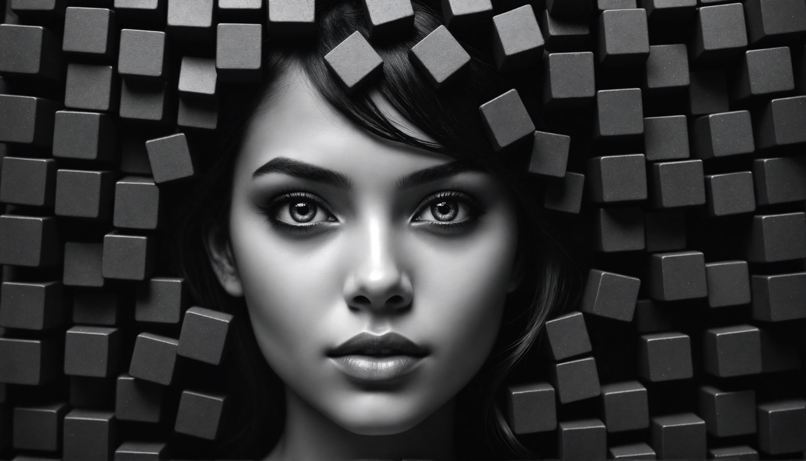 Abstract Portrait of a Girl in Black Blocks