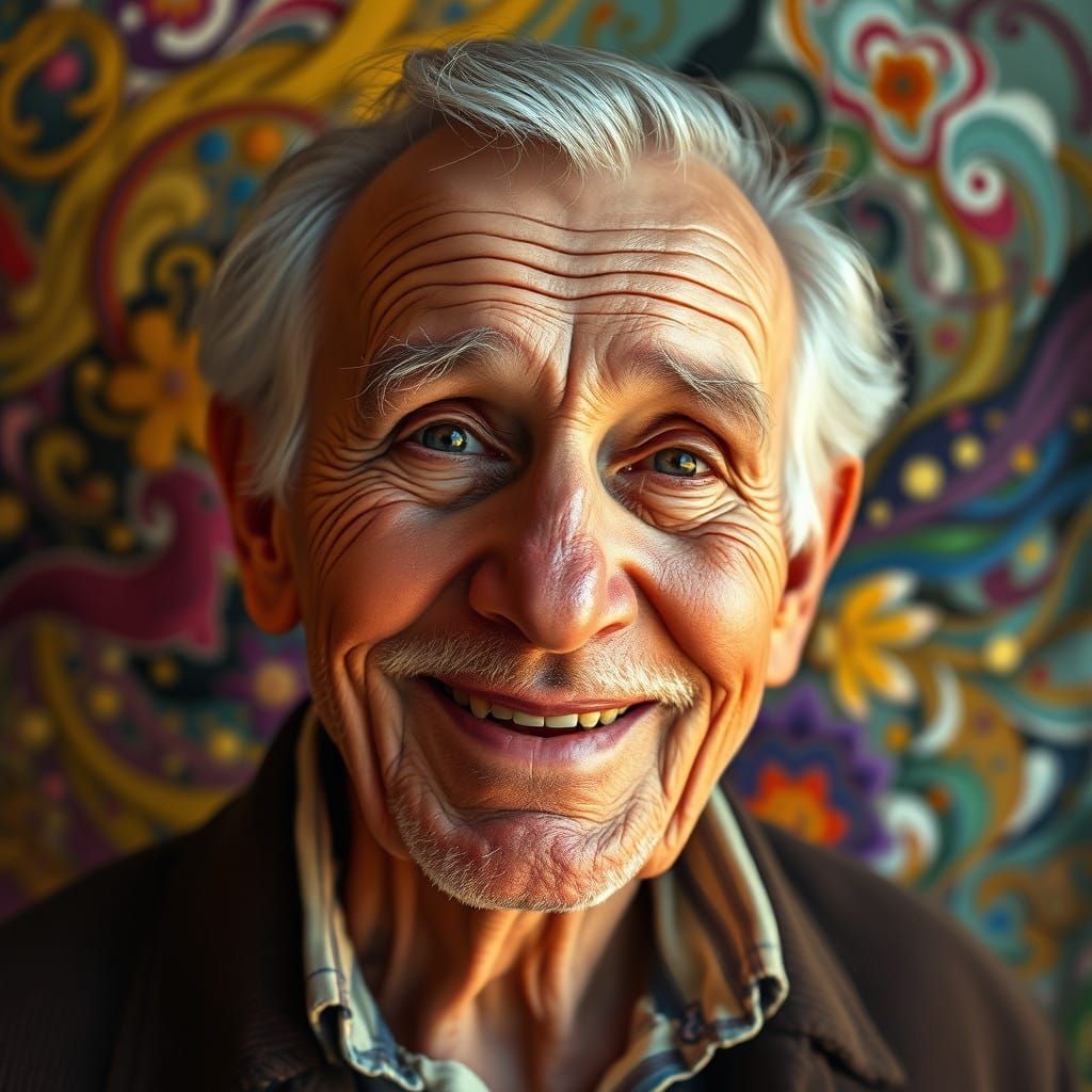 Warm Elderly Gentleman Radiating Joy and Wisdom