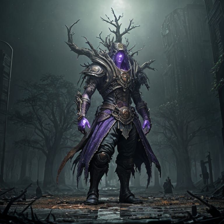 Tree Zombie With Pots For Shoes In Dark Fantasy Style