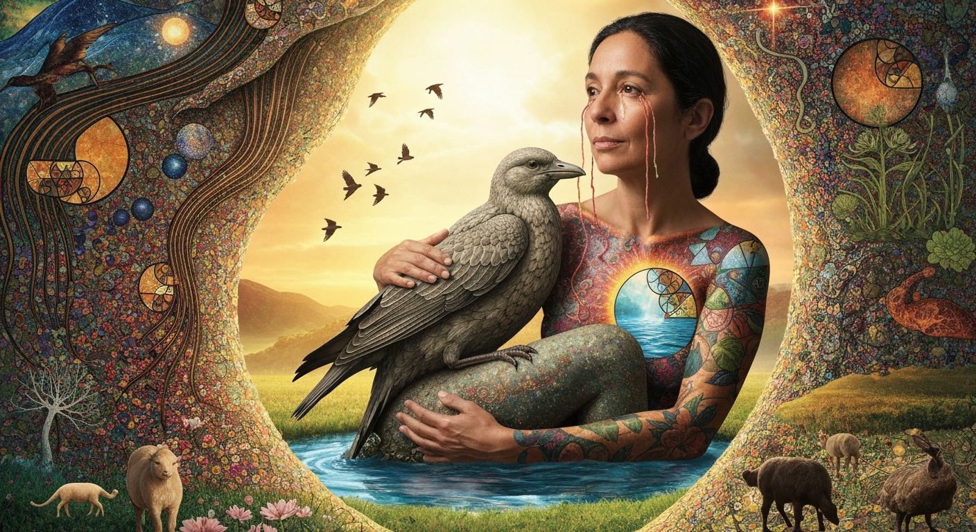 Sculptor Inside Her Masterpiece, Bio Art Collage