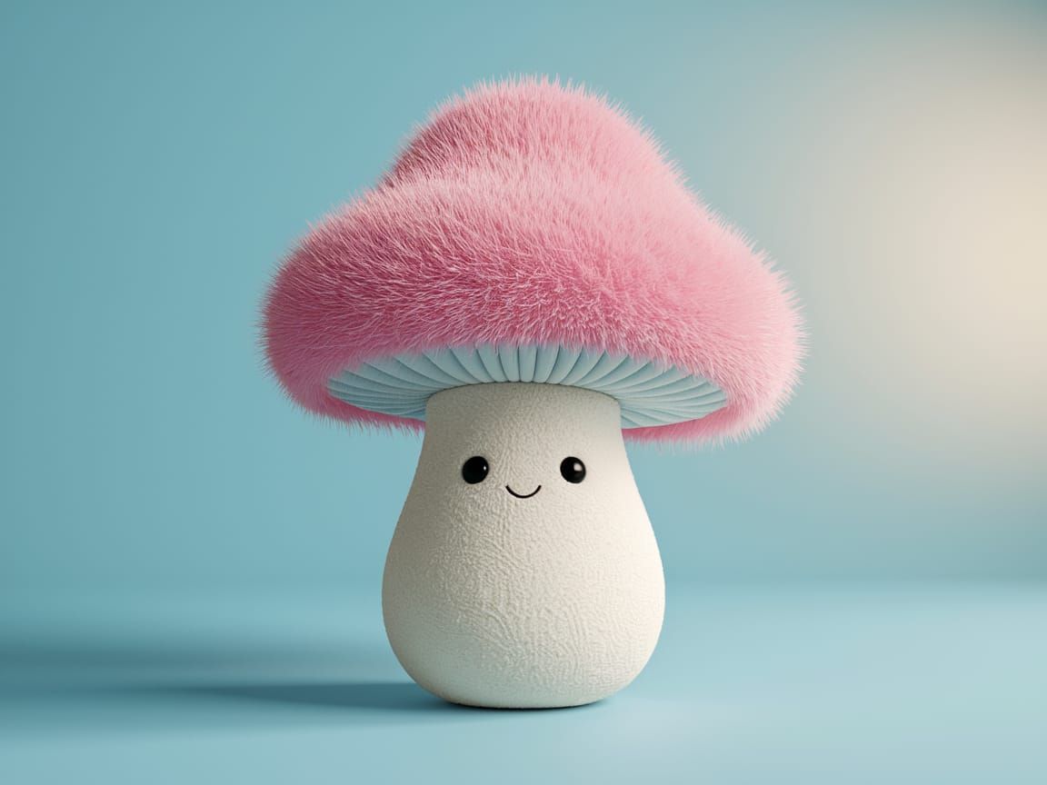 Whimsical Plush Mushroom in Soft Blue Hues