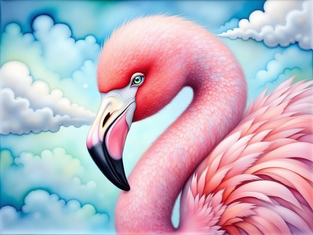 Vibrant Pink Flamingo in Soft Blue Sky