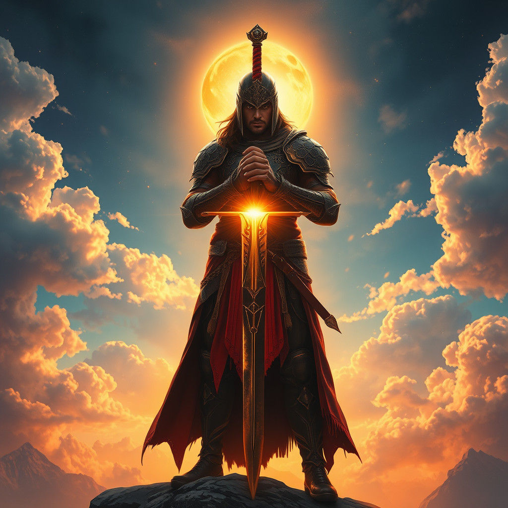 Warrior Between Day and Night in Fantasy Art