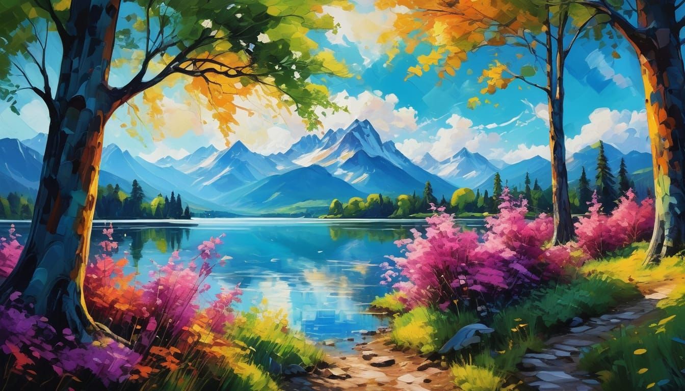 Breathtaking Fauvist Landscape with Majestic Mountains
