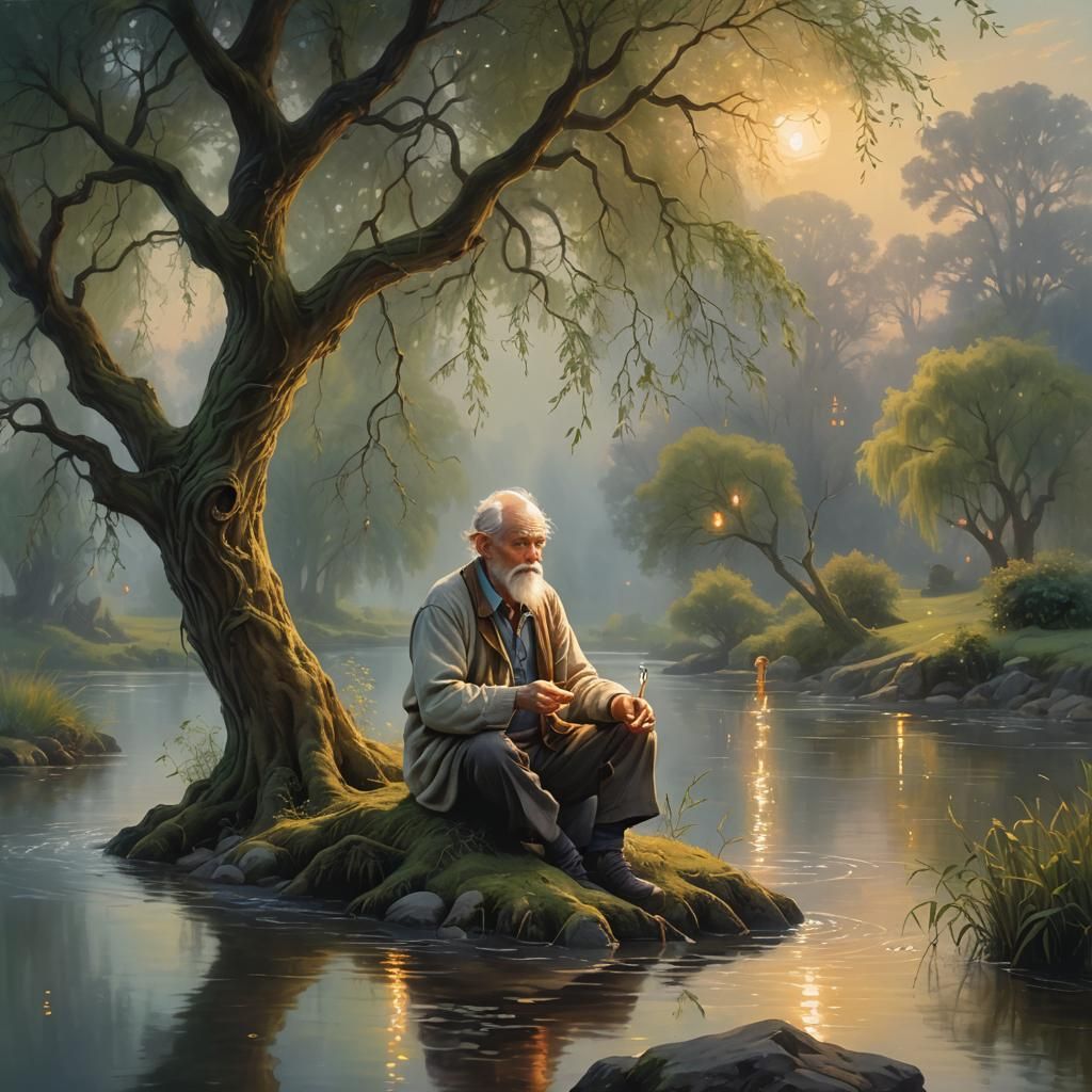 Ethereal Fantasy: Old Man and Glowing Vial